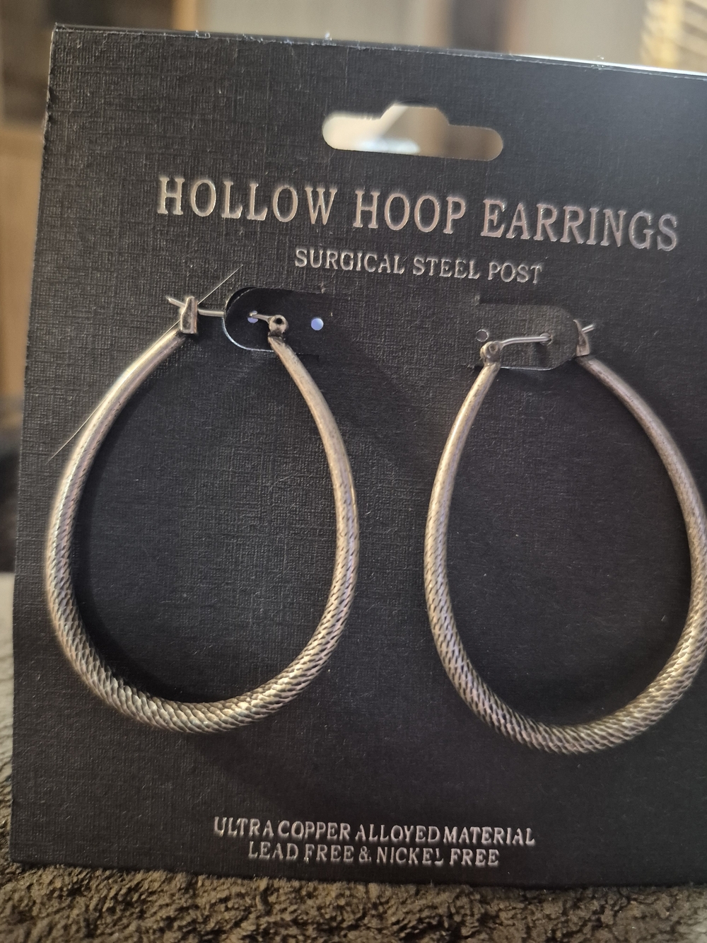 Textured Hollow Hoop Earrings - Silver
